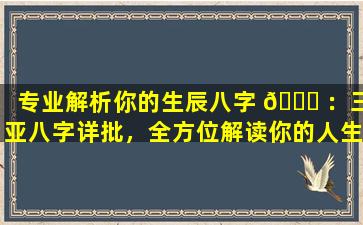 专业解析你的生辰八字 🐎 ：三亚八字详批，全方位解读你的人生密码！